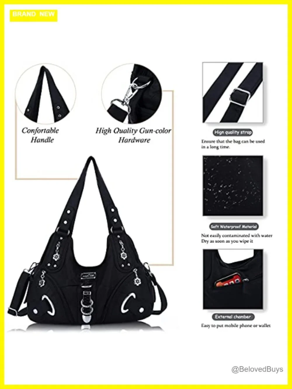 Large Hobo Satchel Shoulder Bag Faux Leather Multi-Pocket Women Daily
